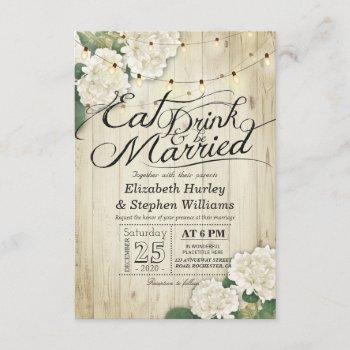 eat drink & be married wedding flowers wood lights invitation