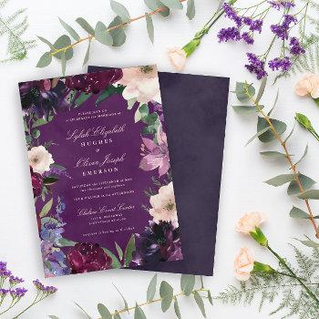 eggplant purple floral wedding invitations