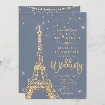 eiffel tower chic gold glitter sparkle wedding invitation