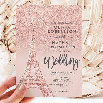 Small Eiffel Tower Paris Rose Gold Glitter Pink Wedding Front View