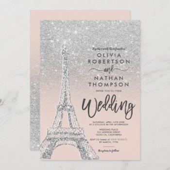 Small Eiffel Tower Paris Silver Glitter Pink Wedding Front View
