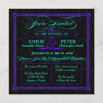 electric teal & purple green poster style wedding invitation
