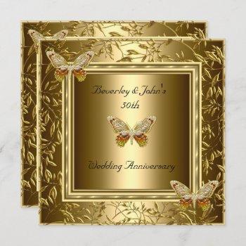 elegant 50th wedding anniversary gold butterfly invitation