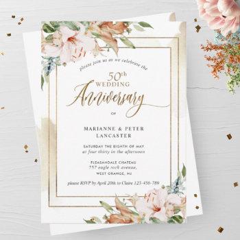 elegant 50th wedding anniversary watercolor floral invitation