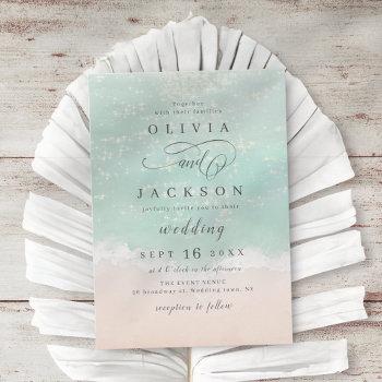 elegant abstract sparkling ocean beach wedding invitation