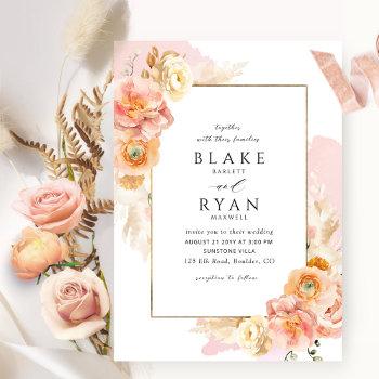 elegant and simple peach blush pink coral wedding invitation