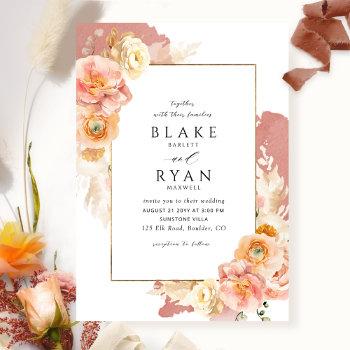 elegant and simple rust, peach and blush wedding invitation