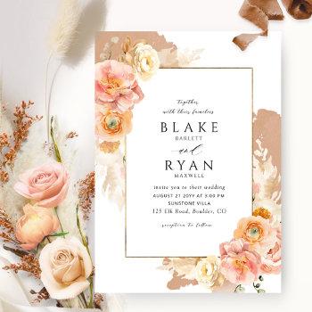 elegant and simple terracotta, peach blush wedding invitation