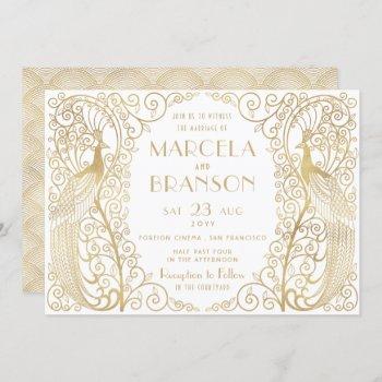 elegant art deco peacocks wedding invitation