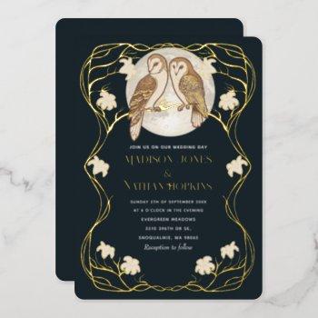  elegant art nouveau owls wedding invitation foil invitation