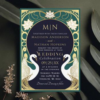 elegant art nouveau swans wedding invitation