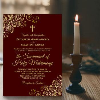 elegant auburn & gold modern catholic wedding invitation
