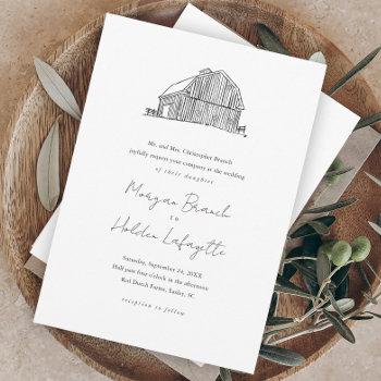 elegant barn black and white rustic wedding magnetic invitation