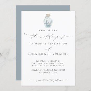 elegant beach seashell modern script wedding invitation