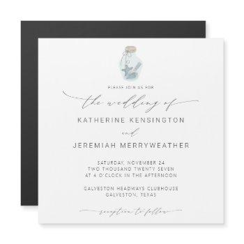 elegant beach seashell modern script wedding magnetic invitation