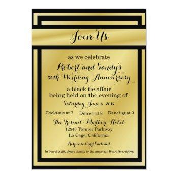 Small Elegant Black And Gold 50th Anniversary Invites Front View