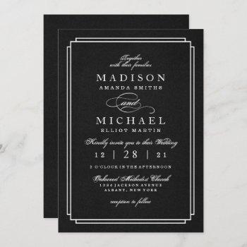 elegant black and white modern wedding invitation