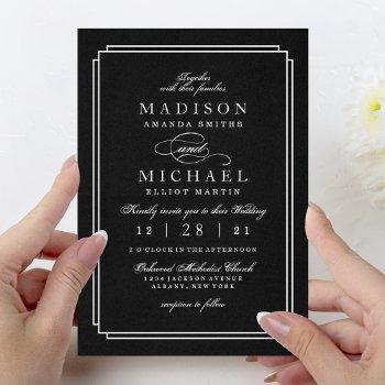 elegant black and white modern wedding invitation