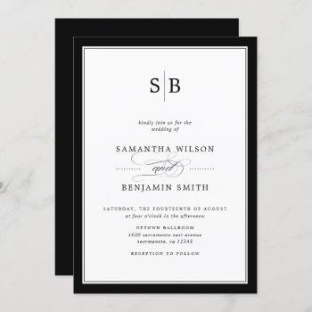 elegant black and white monogram wedding invitation
