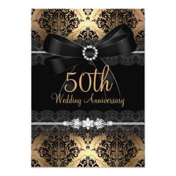 Small Elegant Black Bow & Damask Gold 50th Anniversary 2 Front View