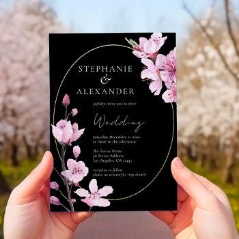 Small Elegant Black Cherry Blossom Qr Code Wedding Front View