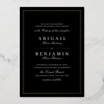 elegant black gold borders minimalist wedding foil invitation