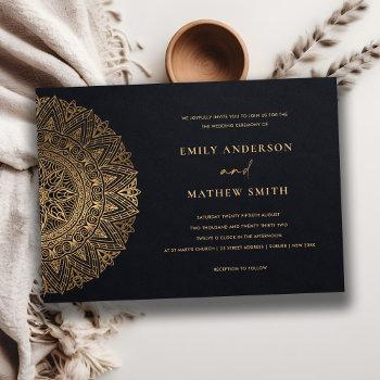 elegant black gold classic ornate mandala wedding invitation