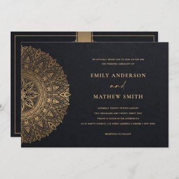 elegant black gold classic ornate mandala wedding invitation