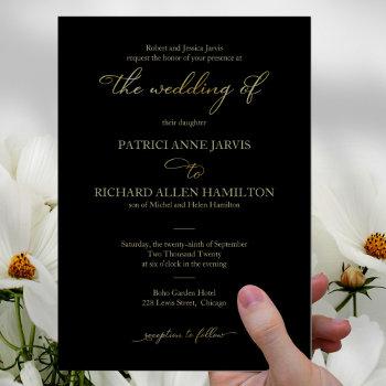elegant black gold foil script classic wedding invitation