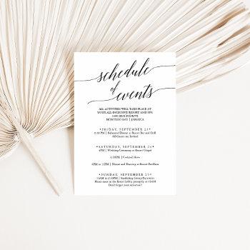 Small Elegant Black Wedding Weekend Schedule Of Events Enclosure Card Front View