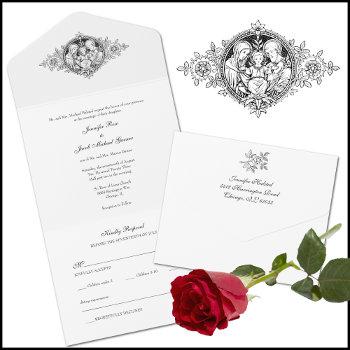 elegant black & white catholic wedding  all in one invitation