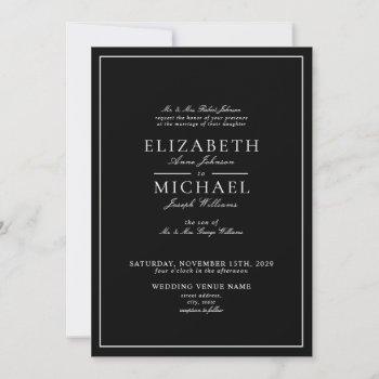 elegant black & white classic script wedding invit invitation