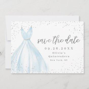Small Elegant Blue Dress Save The Date Quinceanera Front View