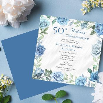 Small Elegant Blue Floral 50th Wedding Anniversary Party Front View