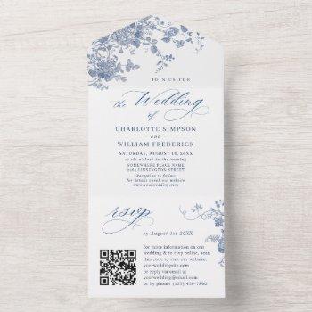 elegant blue france vintage garden flowers wedding all in one invitation