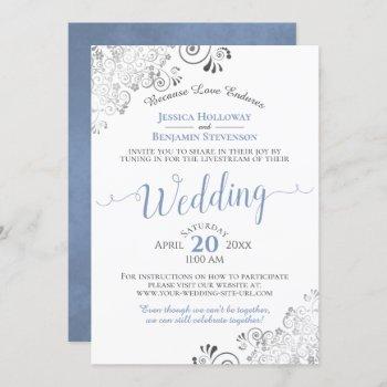 elegant blue & gray on white wedding livestream invitation