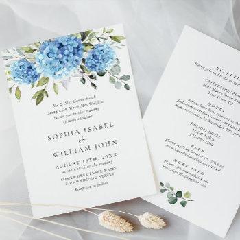 elegant blue hydrangea floral wedding all in one invitation