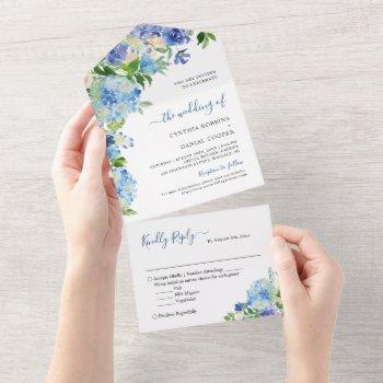 elegant blue hydrangea pastel floral wedding all in one invitation
