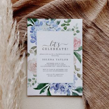 elegant blue hydrangea | white let's celebrate invitation
