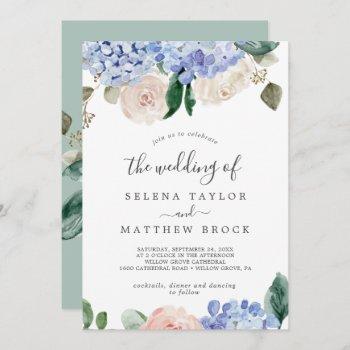 elegant blue hydrangea | white the wedding of invitation