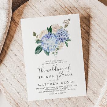 elegant blue hydrangea | white the wedding of invitation