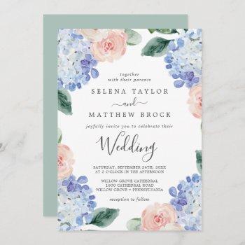 elegant blue hydrangea | white wedding invitation
