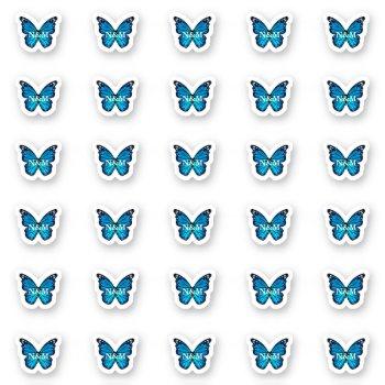elegant blue monarch butterfly monogram initials sticker