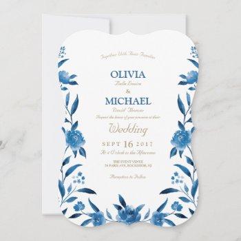 Small Elegant Blue Watercolor Floral Chinoiserie Wedding Front View
