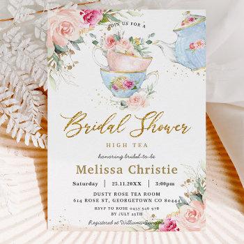elegant blush floral high tea party bridal shower invitation