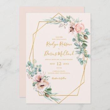 elegant blush floral | pastel all in one wedding invitation