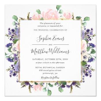 Small Elegant Blush Lavender Purple Floral Gold Wedding Front View