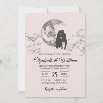 elegant blush pink over the moon wedding invitation