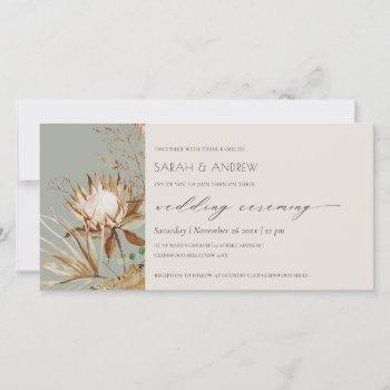 Small Elegant Boho Protea Dry Palm Floral Wedding Invite Front View