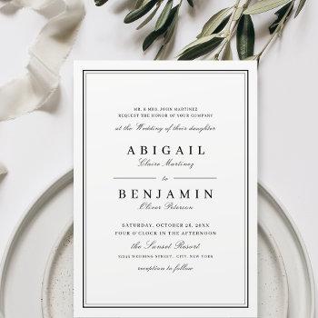 elegant borders black and white minimalist wedding invitation